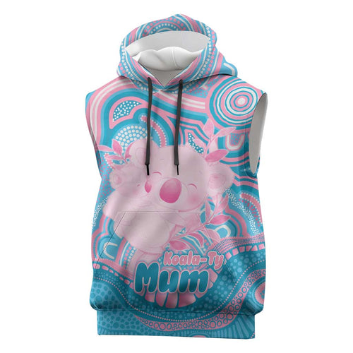 Koala Mum Australia Mother's Day Personalised Sleeveless Hoodie Pink and Blue Aboriginal Art