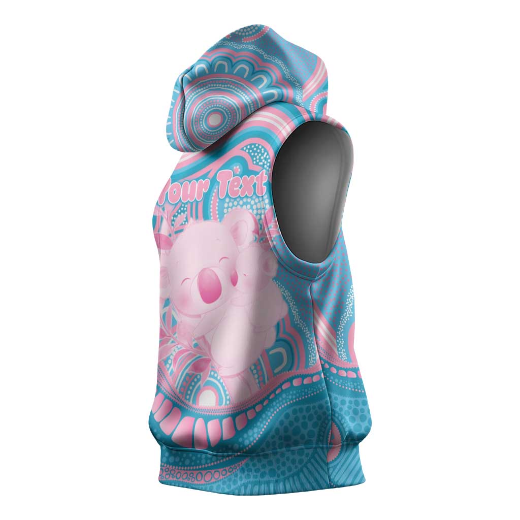 Koala Mum Australia Mother's Day Personalised Sleeveless Hoodie Pink and Blue Aboriginal Art