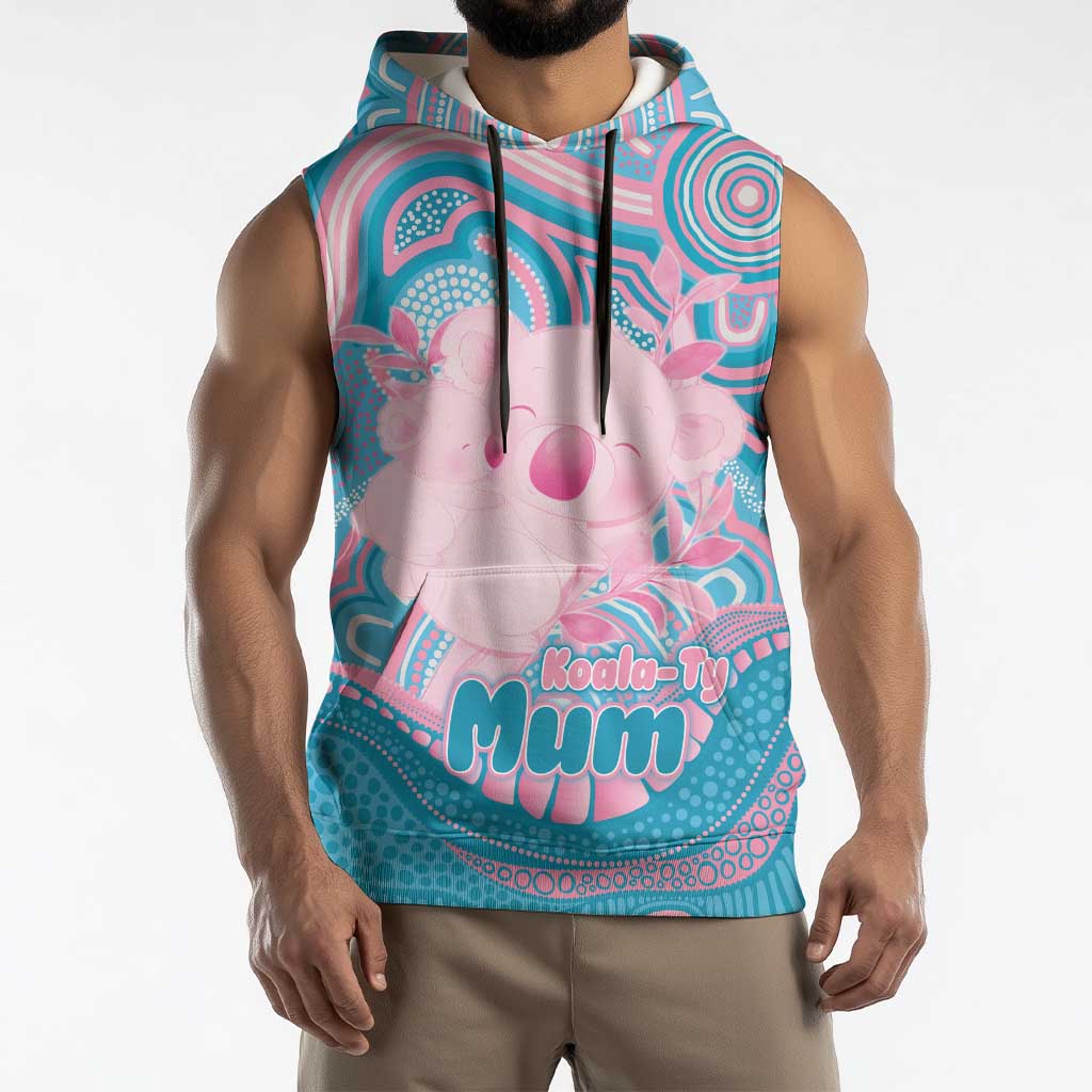 Koala Mum Australia Mother's Day Personalised Sleeveless Hoodie Pink and Blue Aboriginal Art