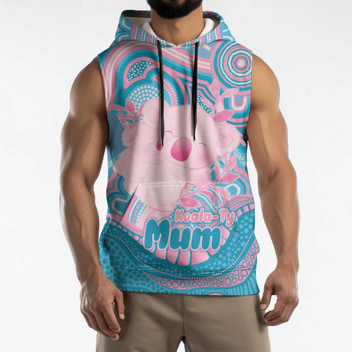 Koala Mum Australia Mother's Day Personalised Sleeveless Hoodie Pink and Blue Aboriginal Art