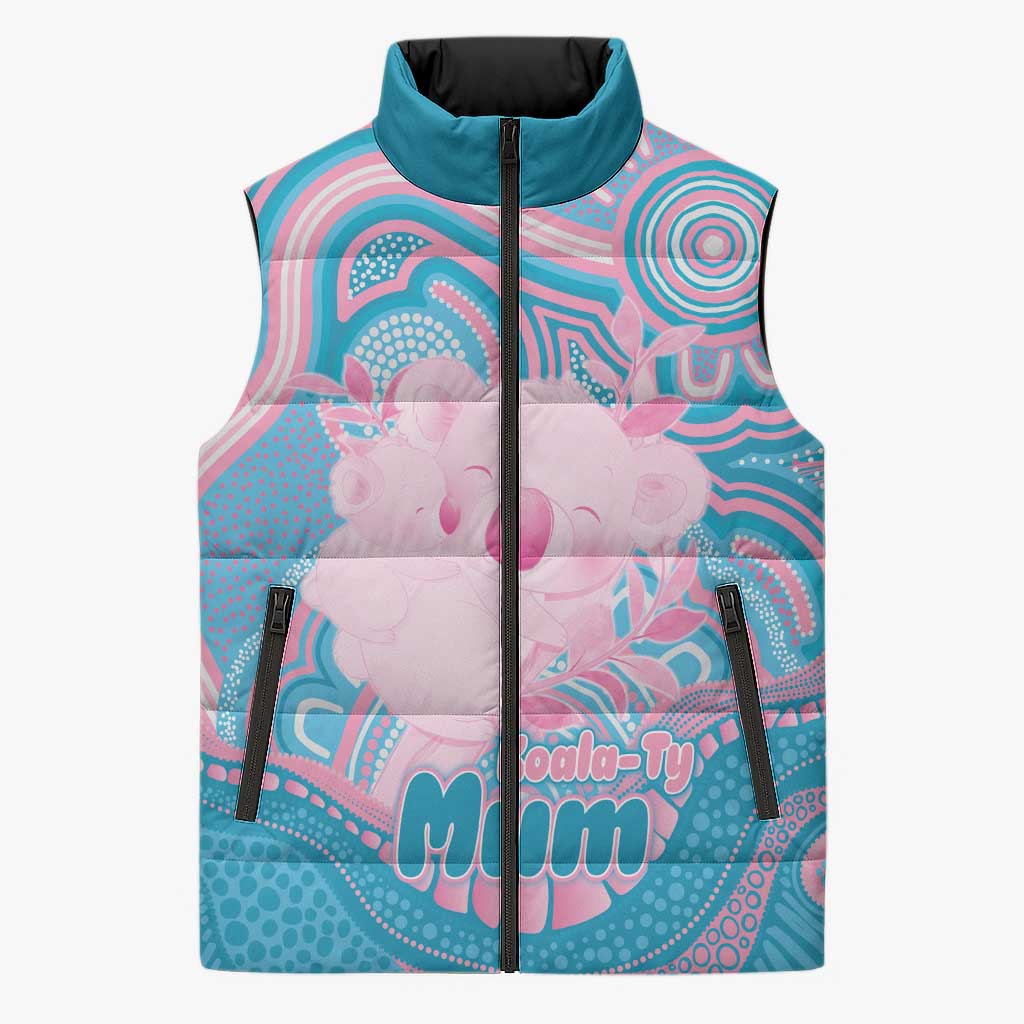 Koala Mum Australia Mother's Day Personalised Sleeveless Puffer Jacket Pink and Blue Aboriginal Art