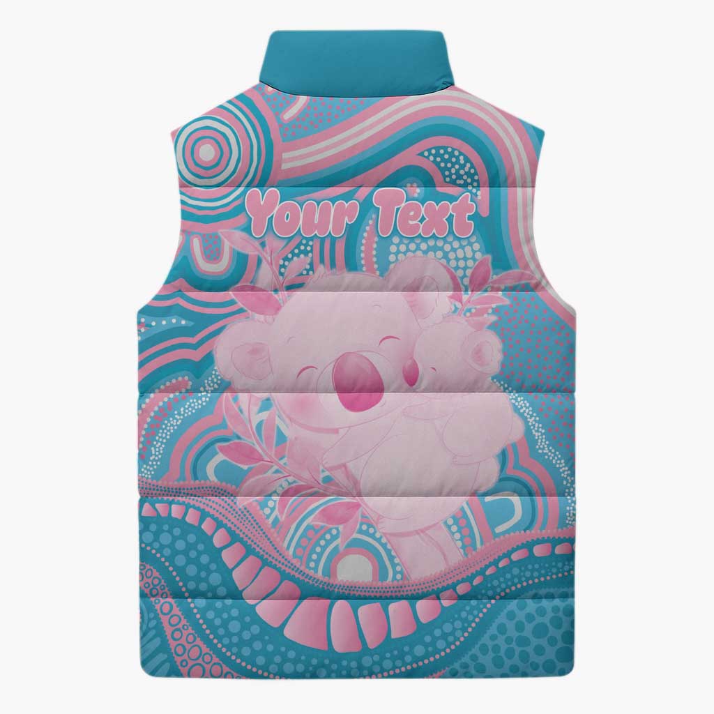 Koala Mum Australia Mother's Day Personalised Sleeveless Puffer Jacket Pink and Blue Aboriginal Art