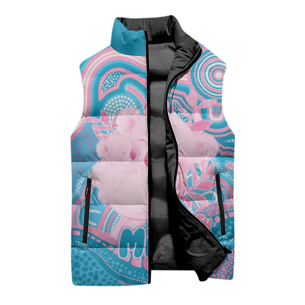 Koala Mum Australia Mother's Day Personalised Sleeveless Puffer Jacket Pink and Blue Aboriginal Art