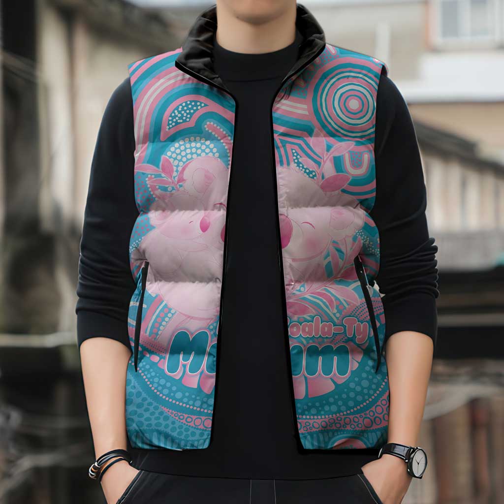 Koala Mum Australia Mother's Day Personalised Sleeveless Puffer Jacket Pink and Blue Aboriginal Art