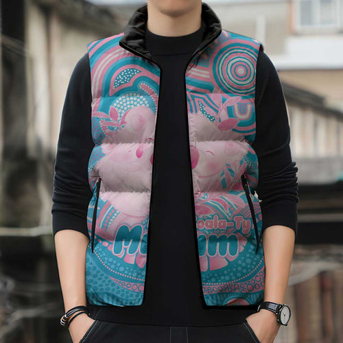 Koala Mum Australia Mother's Day Personalised Sleeveless Puffer Jacket Pink and Blue Aboriginal Art