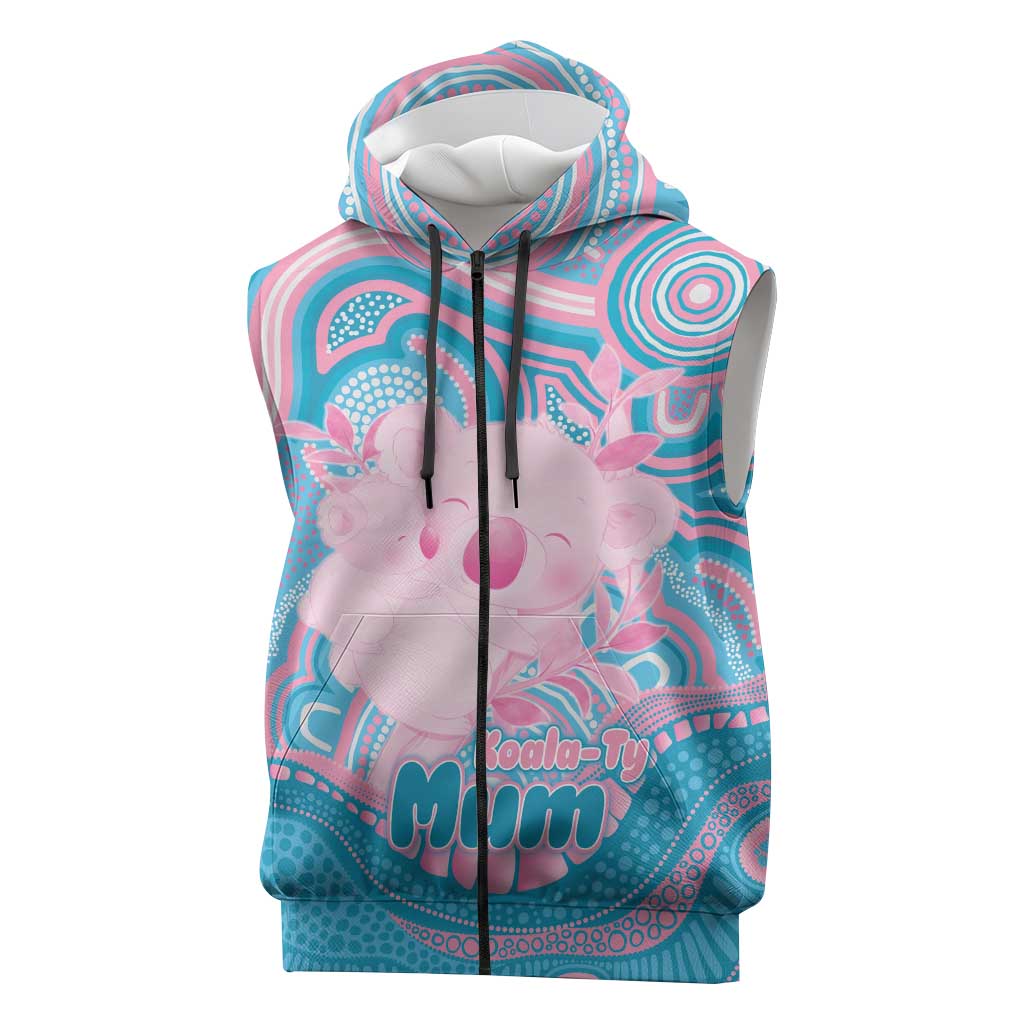 Koala Mum Australia Mother's Day Personalised Sleeveless Zip Hoodie Pink and Blue Aboriginal Art