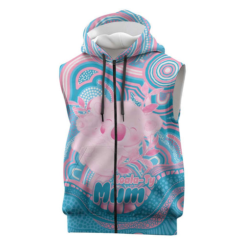 Koala Mum Australia Mother's Day Personalised Sleeveless Zip Hoodie Pink and Blue Aboriginal Art