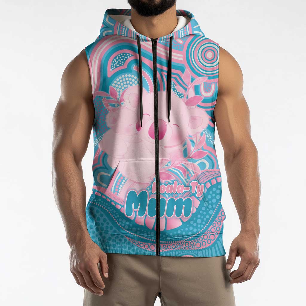Koala Mum Australia Mother's Day Personalised Sleeveless Zip Hoodie Pink and Blue Aboriginal Art