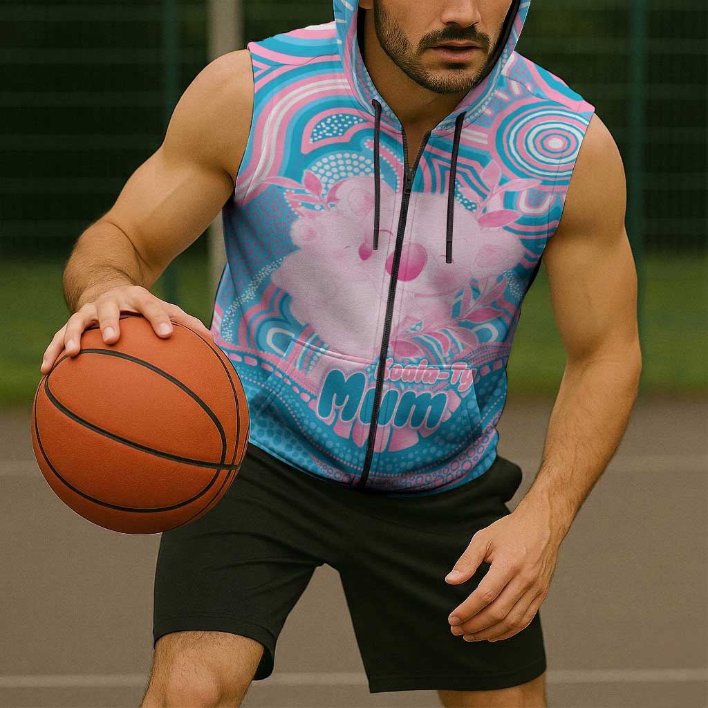 Koala Mum Australia Mother's Day Personalised Sleeveless Zip Hoodie Pink and Blue Aboriginal Art