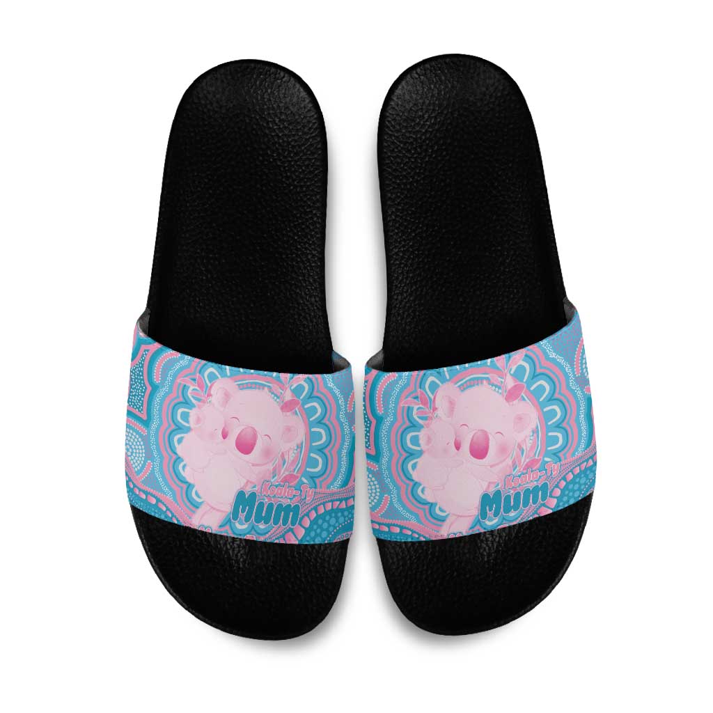 Koala Mum Australia Mother's Day Personalised Slide Sandals Pink and Blue Aboriginal Art