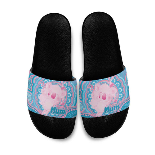 Koala Mum Australia Mother's Day Personalised Slide Sandals Pink and Blue Aboriginal Art