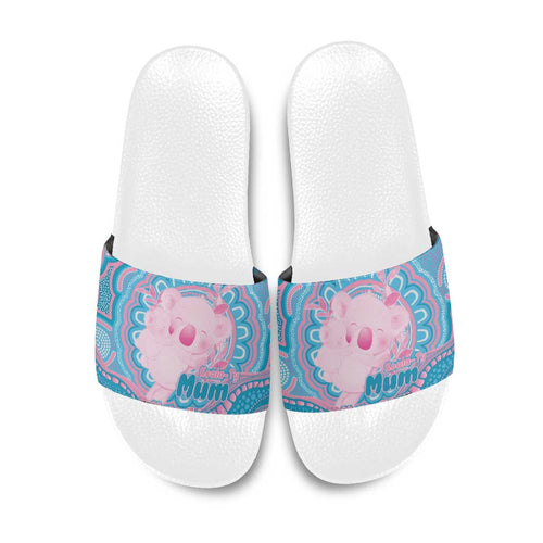 Koala Mum Australia Mother's Day Personalised Slide Sandals Pink and Blue Aboriginal Art