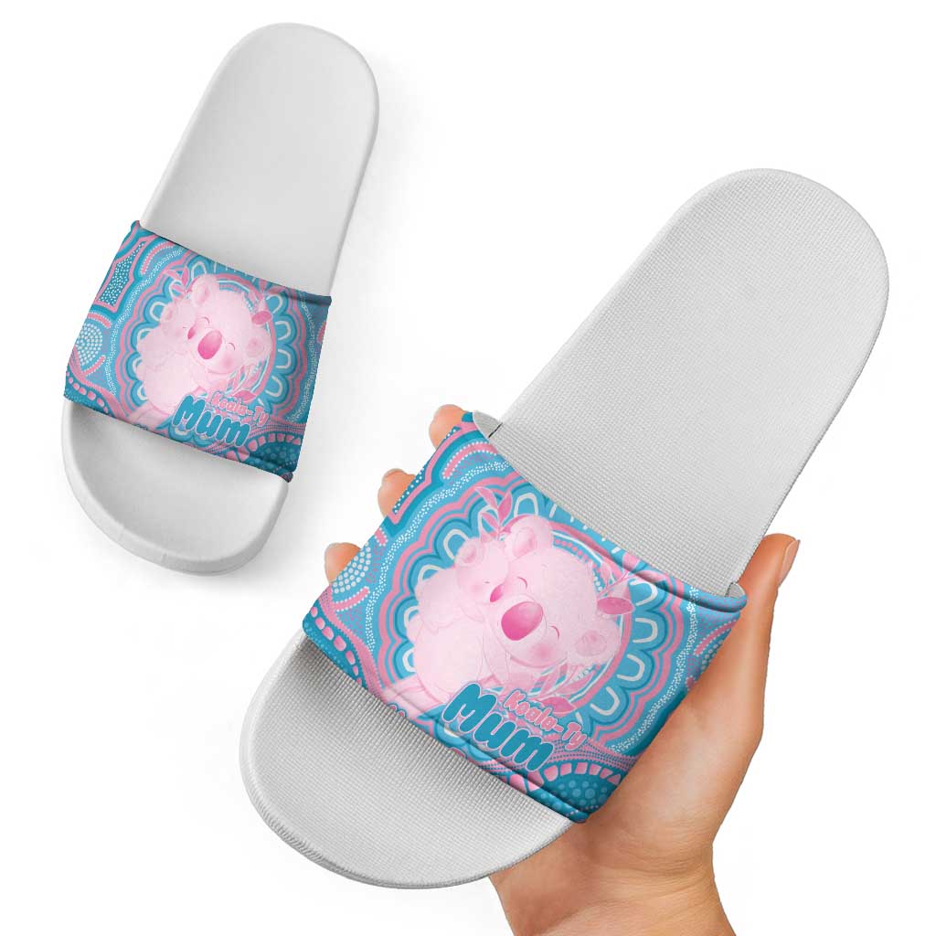 Koala Mum Australia Mother's Day Personalised Slide Sandals Pink and Blue Aboriginal Art