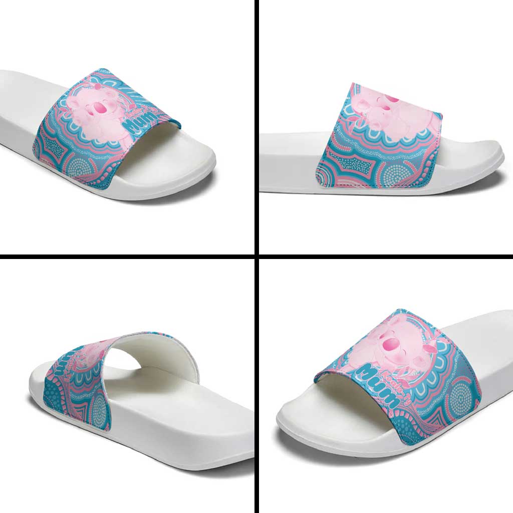 Koala Mum Australia Mother's Day Personalised Slide Sandals Pink and Blue Aboriginal Art