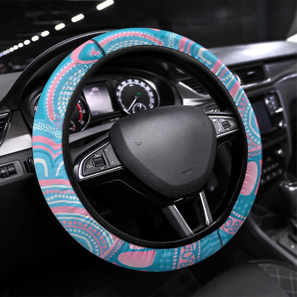 Koala Mum Australia Mother's Day Steering Wheel Cover Pink and Blue Aboriginal Art
