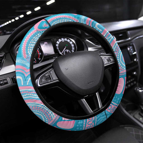 Koala Mum Australia Mother's Day Steering Wheel Cover Pink and Blue Aboriginal Art