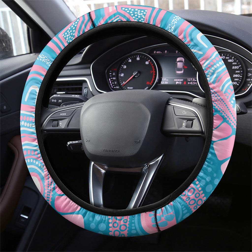 Koala Mum Australia Mother's Day Steering Wheel Cover Pink and Blue Aboriginal Art