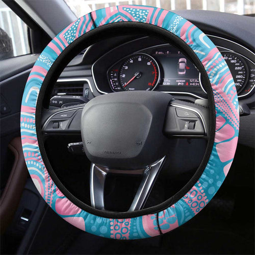 Koala Mum Australia Mother's Day Steering Wheel Cover Pink and Blue Aboriginal Art