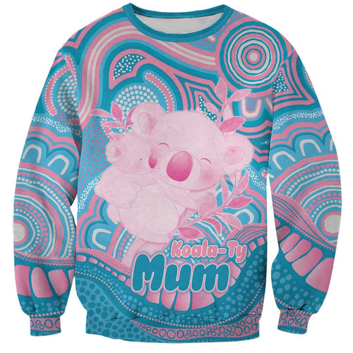 Koala Mum Australia Mother's Day Personalised Sweatshirt Pink and Blue Aboriginal Art