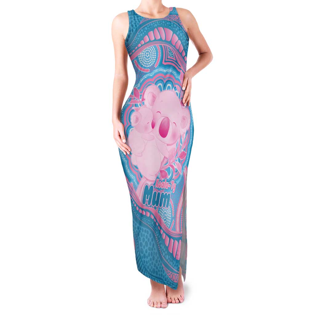 Koala Mum Australia Mother's Day Personalised Tank Maxi Dress Pink and Blue Aboriginal Art