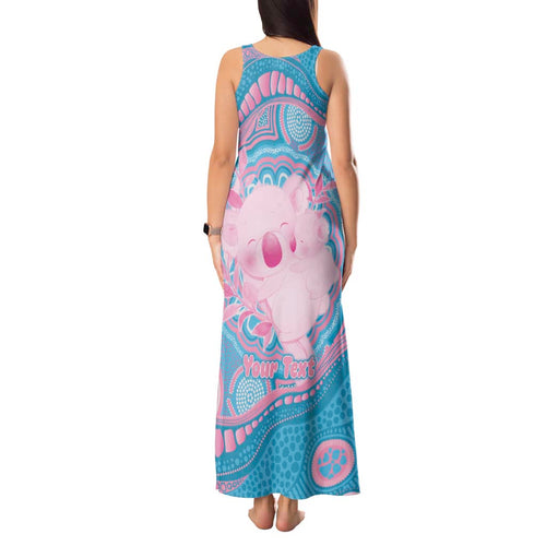 Koala Mum Australia Mother's Day Personalised Tank Maxi Dress Pink and Blue Aboriginal Art