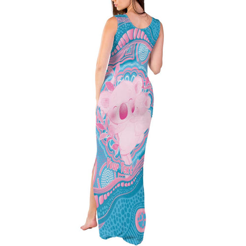 Koala Mum Australia Mother's Day Personalised Tank Maxi Dress Pink and Blue Aboriginal Art