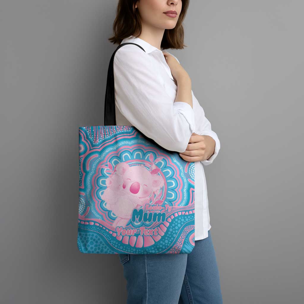 Koala Mum Australia Mother's Day Personalised Tote Bag Pink and Blue Aboriginal Art