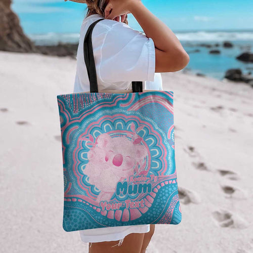 Koala Mum Australia Mother's Day Personalised Tote Bag Pink and Blue Aboriginal Art