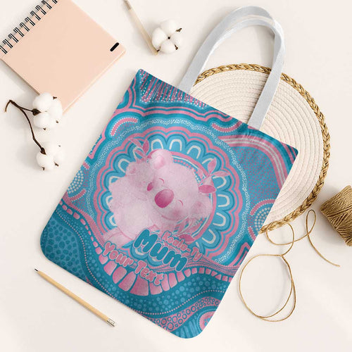 Koala Mum Australia Mother's Day Personalised Tote Bag Pink and Blue Aboriginal Art