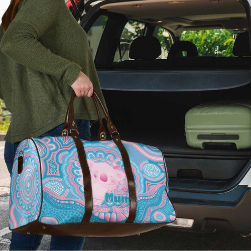 Koala Mum Australia Mother's Day Personalised Travel Bag Pink and Blue Aboriginal Art