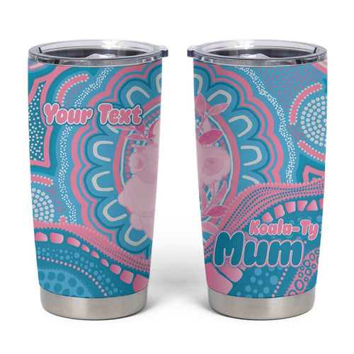Koala Mum Australia Mother's Day Personalised Tumbler Cup Pink and Blue Aboriginal Art