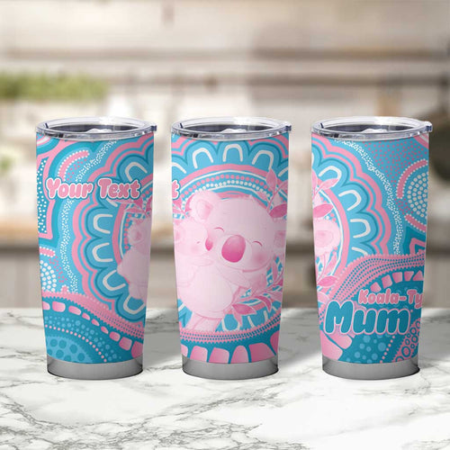 Koala Mum Australia Mother's Day Personalised Tumbler Cup Pink and Blue Aboriginal Art