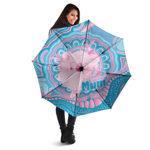 Koala Mum Australia Mother's Day Personalised Umbrella Pink and Blue Aboriginal Art