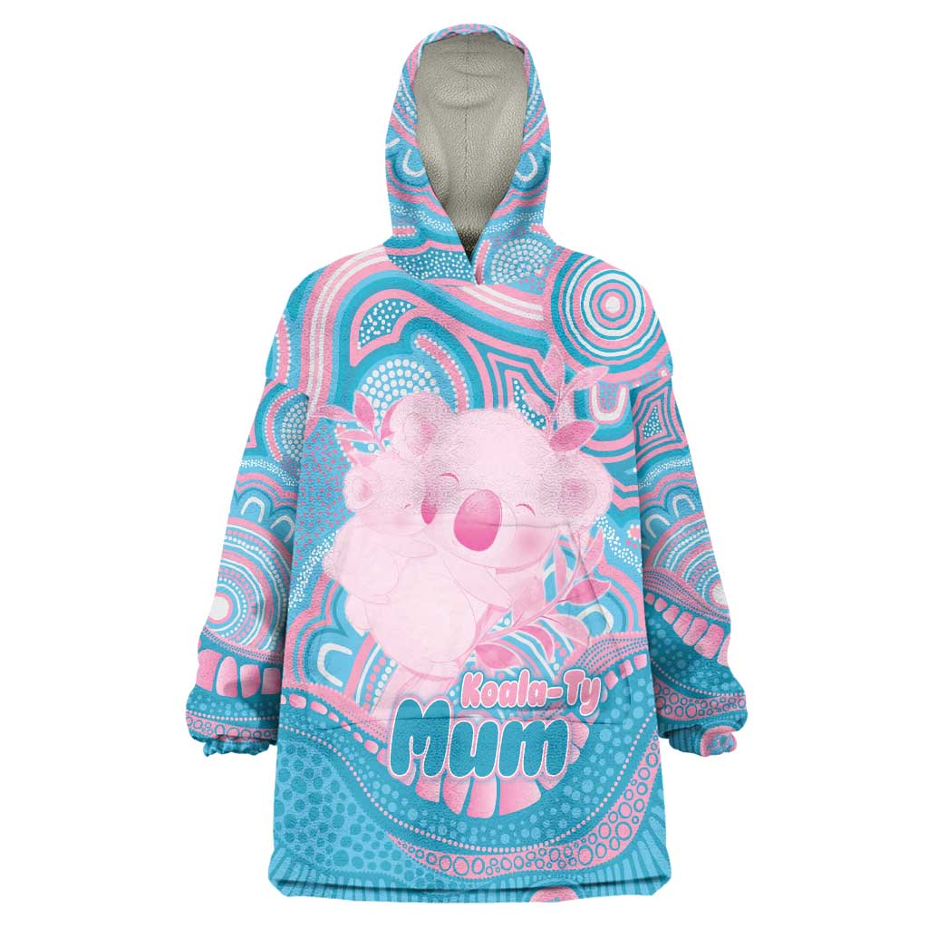 Koala Mum Australia Mother's Day Personalised Wearable Blanket Hoodie Pink and Blue Aboriginal Art