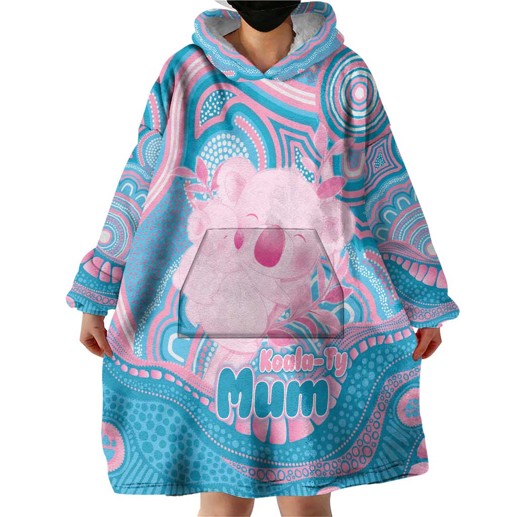 Koala Mum Australia Mother's Day Personalised Wearable Blanket Hoodie Pink and Blue Aboriginal Art