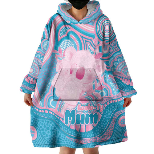 Koala Mum Australia Mother's Day Personalised Wearable Blanket Hoodie Pink and Blue Aboriginal Art
