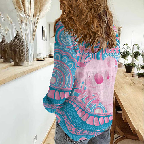 Koala Mum Australia Mother's Day Personalised Women Casual Shirt Pink and Blue Aboriginal Art
