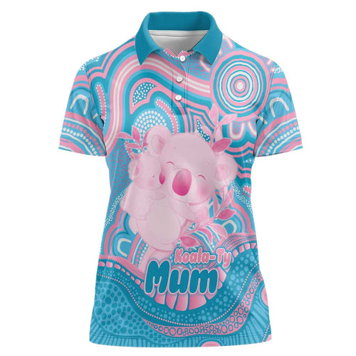 Koala Mum Australia Mother's Day Personalised Women Polo Shirt Pink and Blue Aboriginal Art