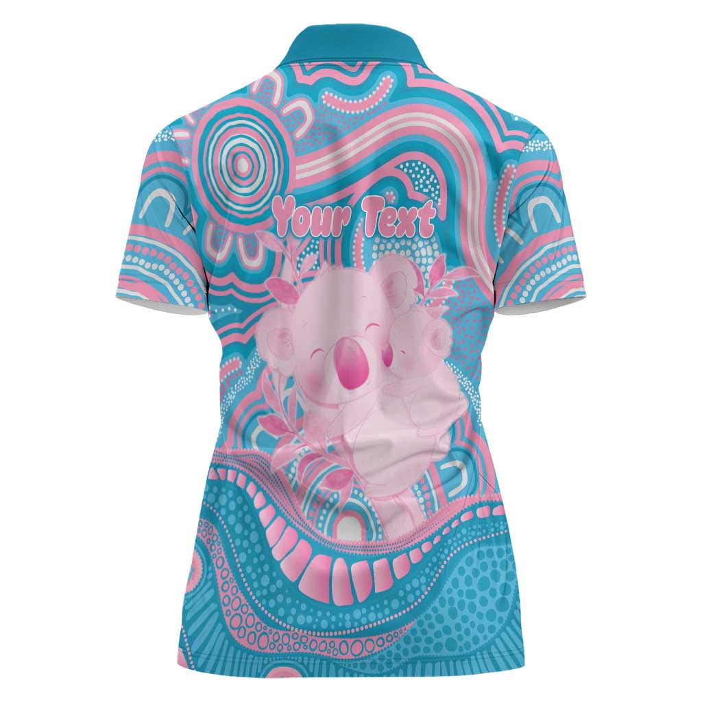 Koala Mum Australia Mother's Day Personalised Women Polo Shirt Pink and Blue Aboriginal Art