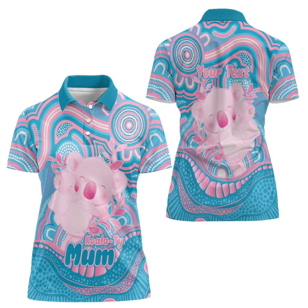 Koala Mum Australia Mother's Day Personalised Women Polo Shirt Pink and Blue Aboriginal Art
