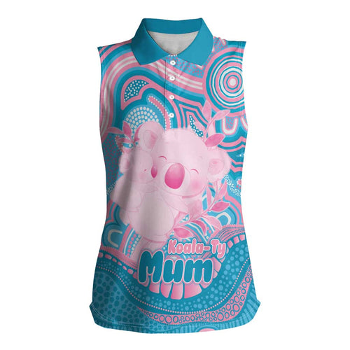 Koala Mum Australia Mother's Day Personalised Women Sleeveless Polo Shirt Pink and Blue Aboriginal Art