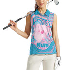 Koala Mum Australia Mother's Day Personalised Women Sleeveless Polo Shirt Pink and Blue Aboriginal Art