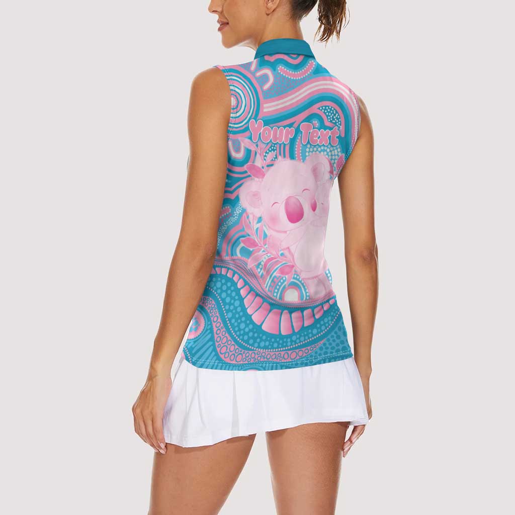 Koala Mum Australia Mother's Day Personalised Women Sleeveless Polo Shirt Pink and Blue Aboriginal Art