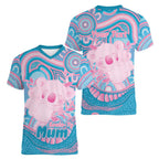 Koala Mum Australia Mother's Day Personalised Women V-Neck T-Shirt Pink and Blue Aboriginal Art