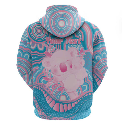 Koala Mum Australia Mother's Day Personalised Zip Hoodie Pink and Blue Aboriginal Art