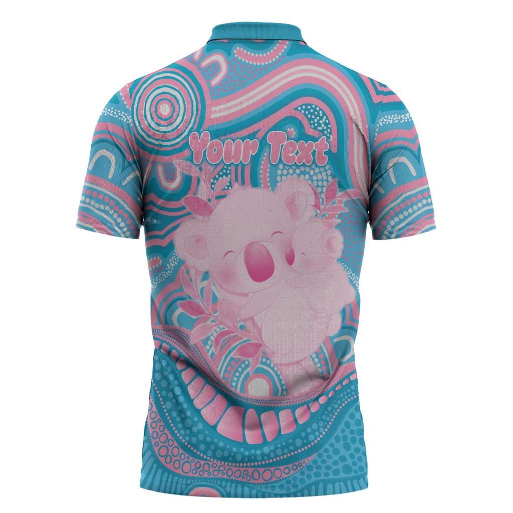 Koala Mum Australia Mother's Day Personalised Zipper Polo Shirt Pink and Blue Aboriginal Art