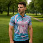 Koala Mum Australia Mother's Day Personalised Zipper Polo Shirt Pink and Blue Aboriginal Art