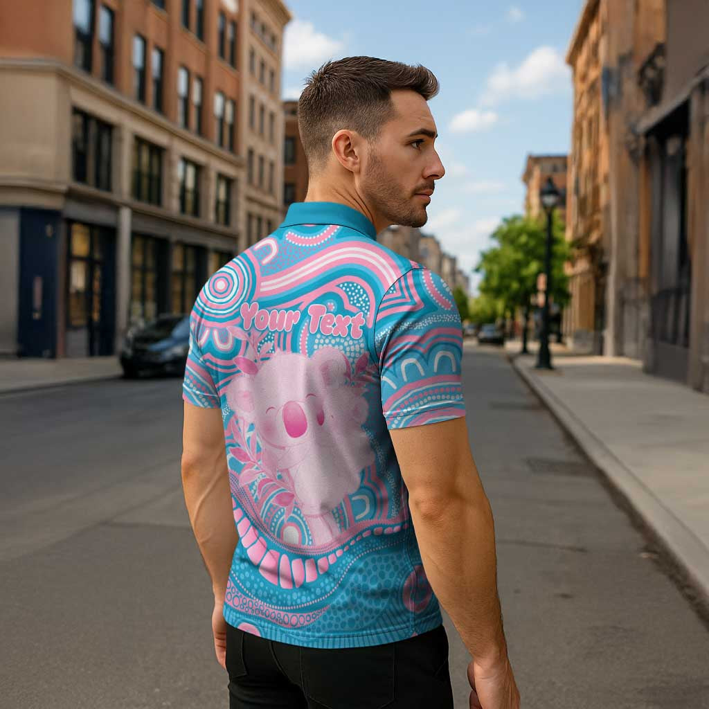 Koala Mum Australia Mother's Day Personalised Zipper Polo Shirt Pink and Blue Aboriginal Art