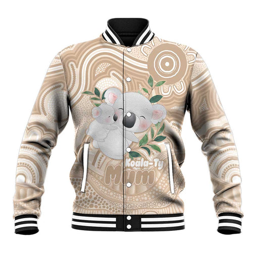 Koala Mum Australia Mother's Day Personalised Baseball Jacket Beige Aboriginal Art