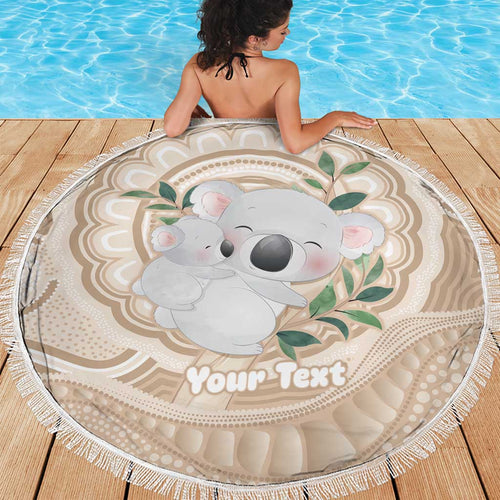 Koala Mum Australia Mother's Day Personalised Beach Blanket Beige Aboriginal Art